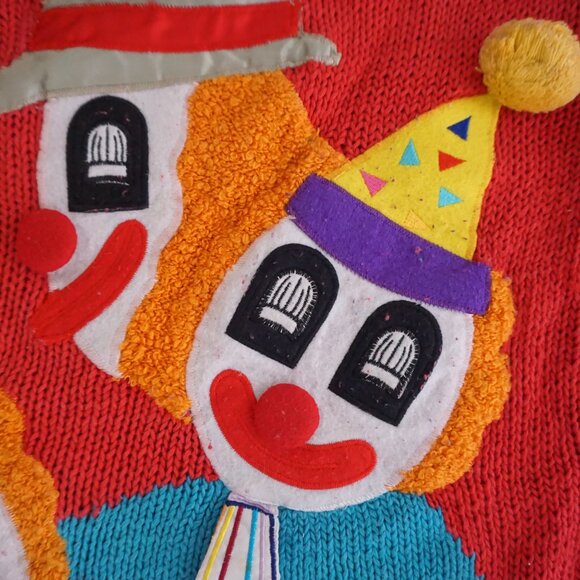 Vintage Nuggets Red Purple Cotton Blend Clown Circus Applique Knit Sweater L - Picture 6 of 10